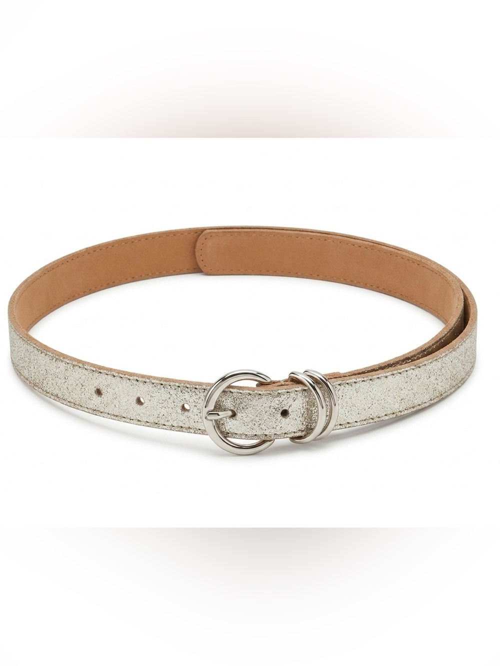 Silver toned leather belt